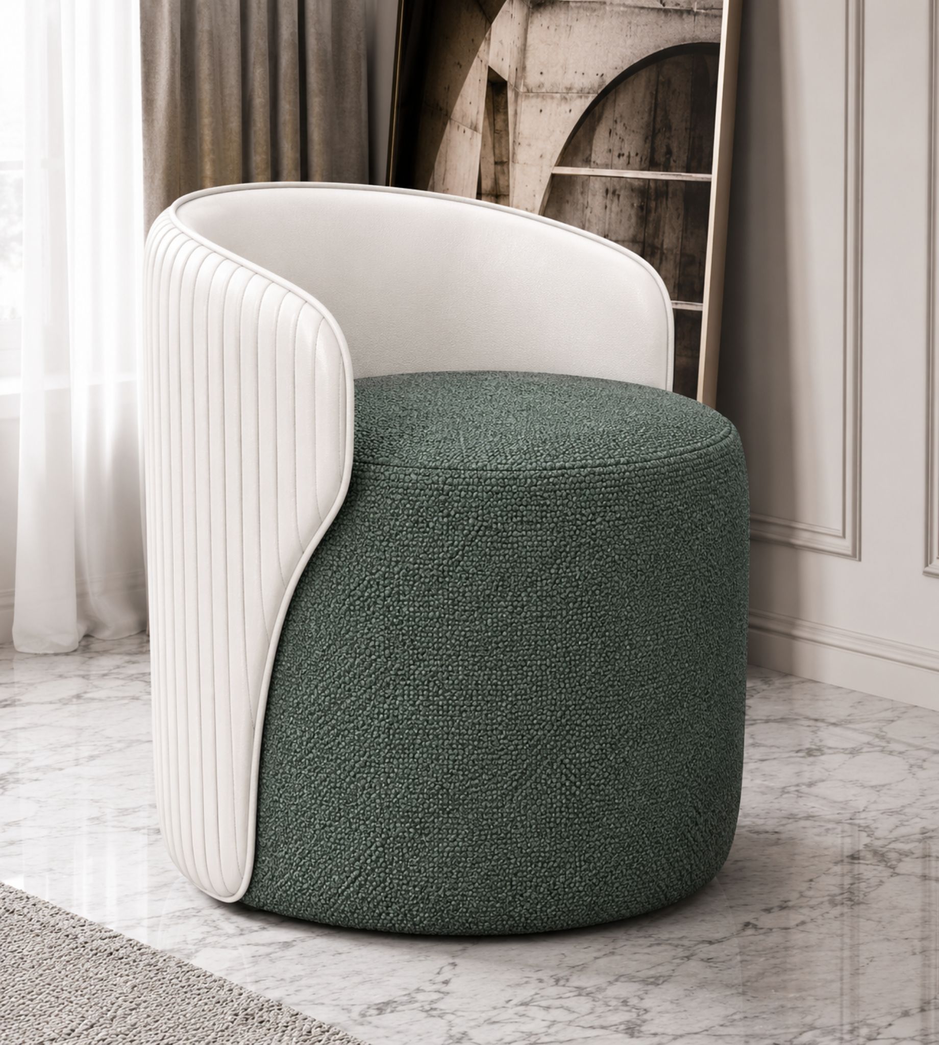 SofaVogue Monaco Curved Back Ottoman - Dark Green